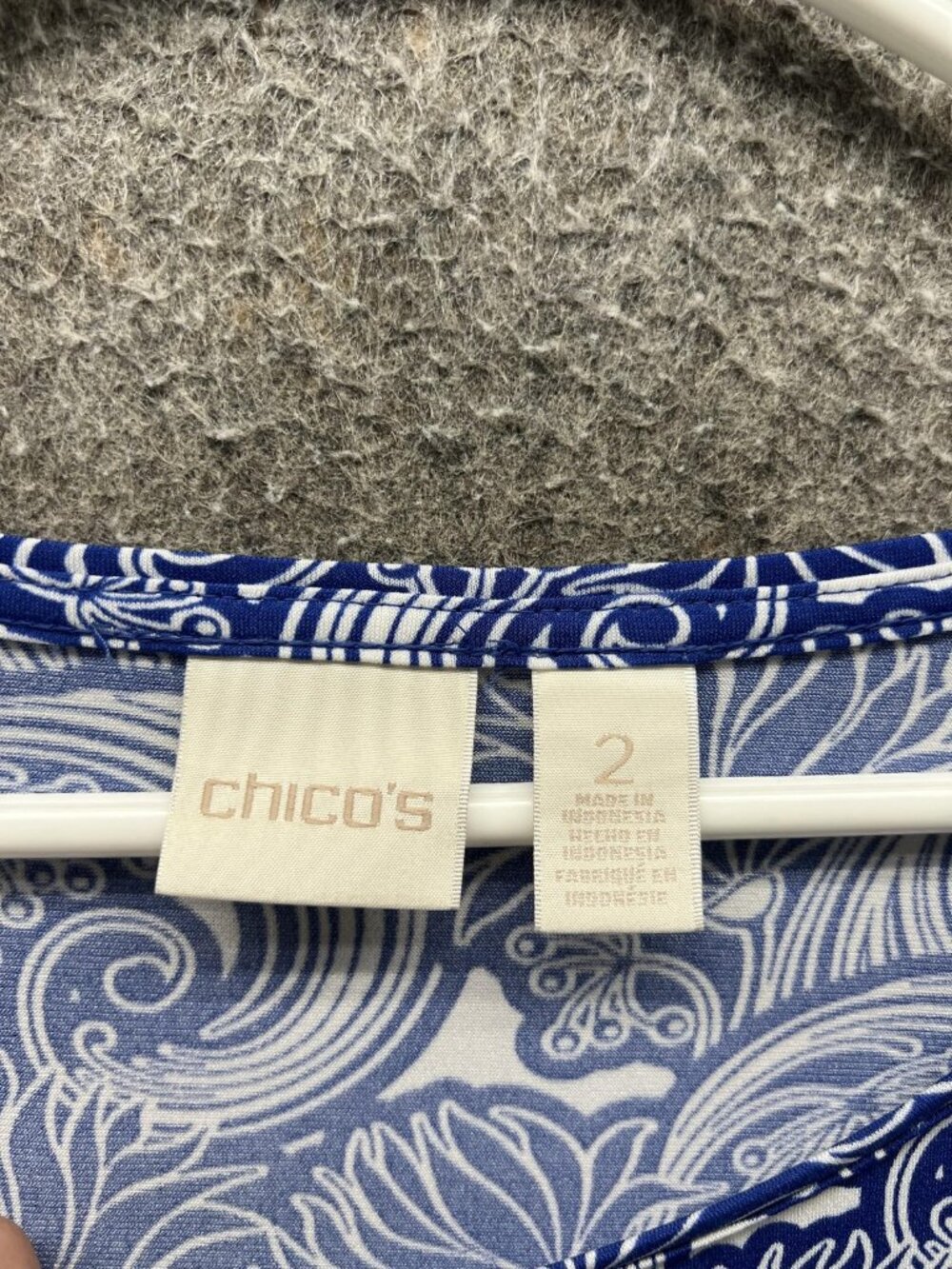 Chico's Shirt Womens 2 Blue Scoop Neck Short Sleeve Tunic Floral Jersey Top - Picture 2 of 11